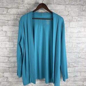LL Bean Woman's 100%‎ Supima Cotton Open Cardigan Aqua Blue Super Soft Size 1x
